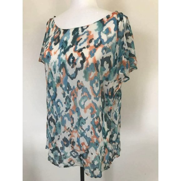 TOMMY BAHAMA 100% Silk Split Sleeve Blouse Womens Size XL Semi Sheer Flowy - Picture 4 of 9